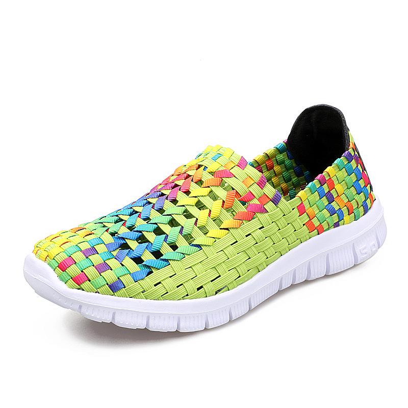 Hand-Woven Women's Breathable Elastic Band Sports Shoes, Hollow Design, Large Size 42, Casual and Comfortable.
