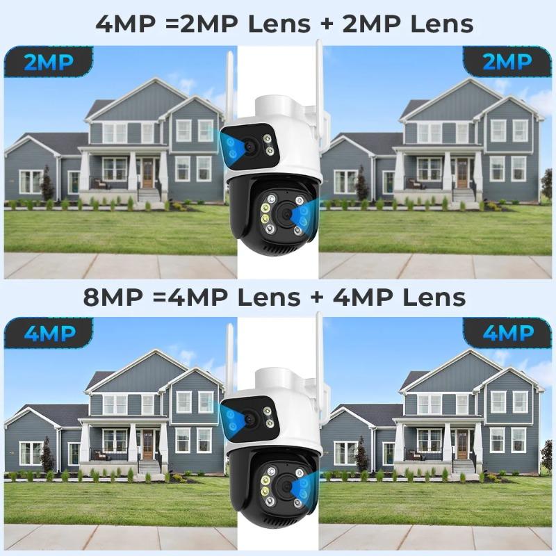 EU Plug 8MP PTZ Wifi Camera Outdoor Night Vision Dual Screen Human Detection 4MP Security Protection CCTV Surveillance IP Camera