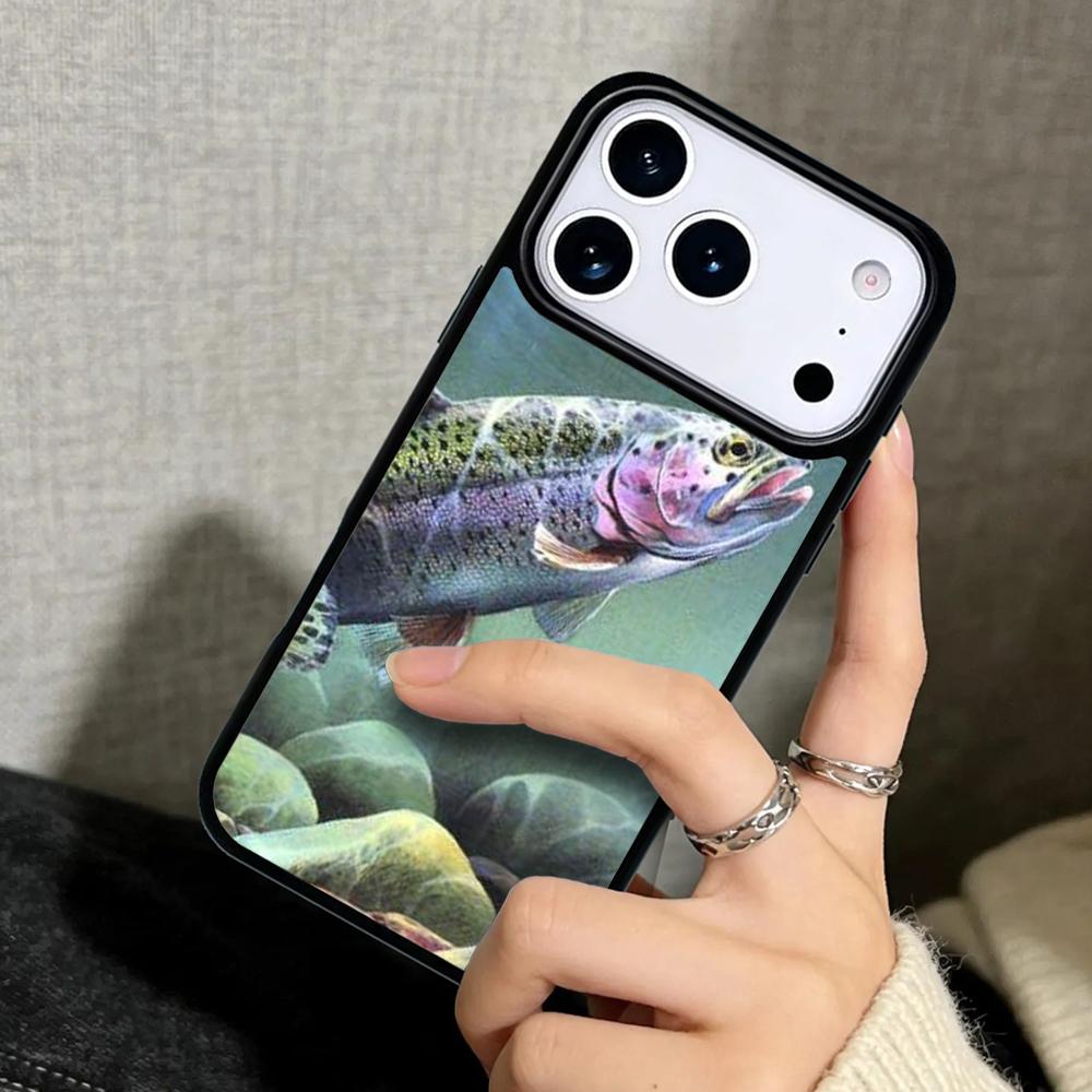 Capa Case for iPhone 17 Air 16 Pro Max 15 Plus 11 13 Mini 14 12 Back Phone Cover Trout Fish Fishing soft