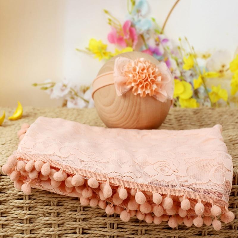 Wrap Blanket for Baby Photography Props Tassel Blanket Rose Flower Headband Newborn Photo Posing Props Photo Accessories