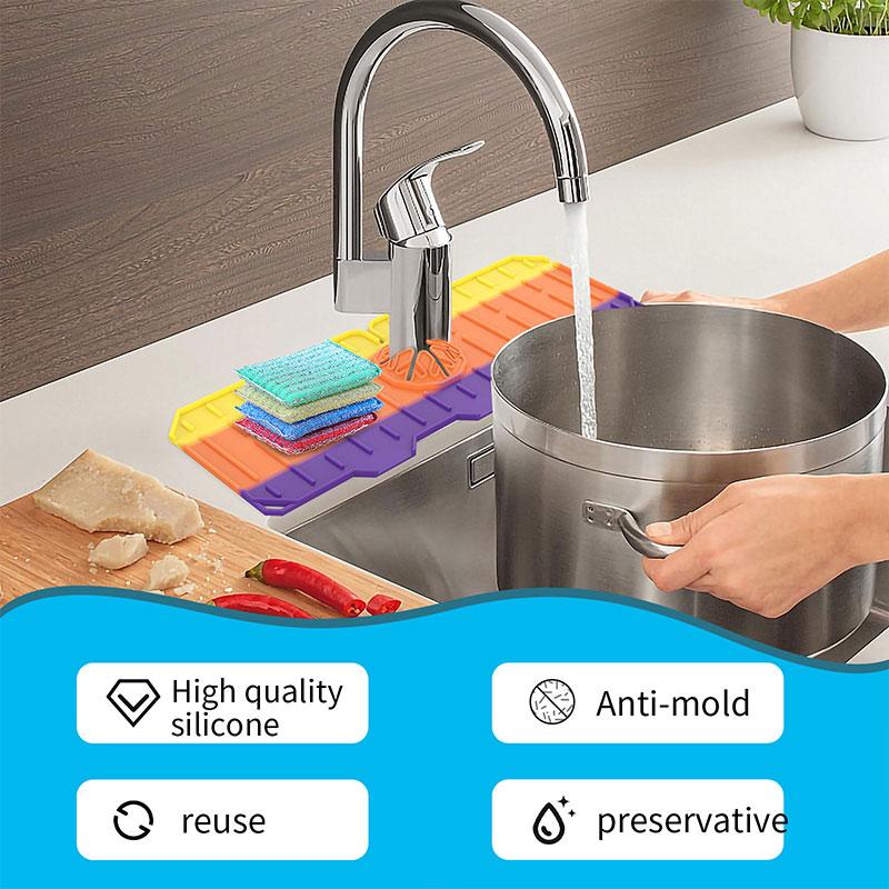 Faucet Sink Splash Catcher Washable Silicone Backsplash Guard Drying Mat Faucet Drip Kitchen Bathroom Counter Sink Splash Guard