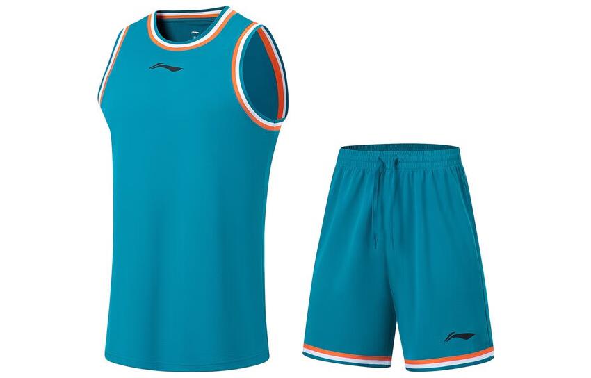 Li Ning Sports Basketball Collection Basketball Suit Men s Tide Blue+Tide Blue AATT001-14 XL