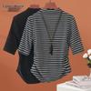 Women's Slim-Fit Striped Mock Neck Top