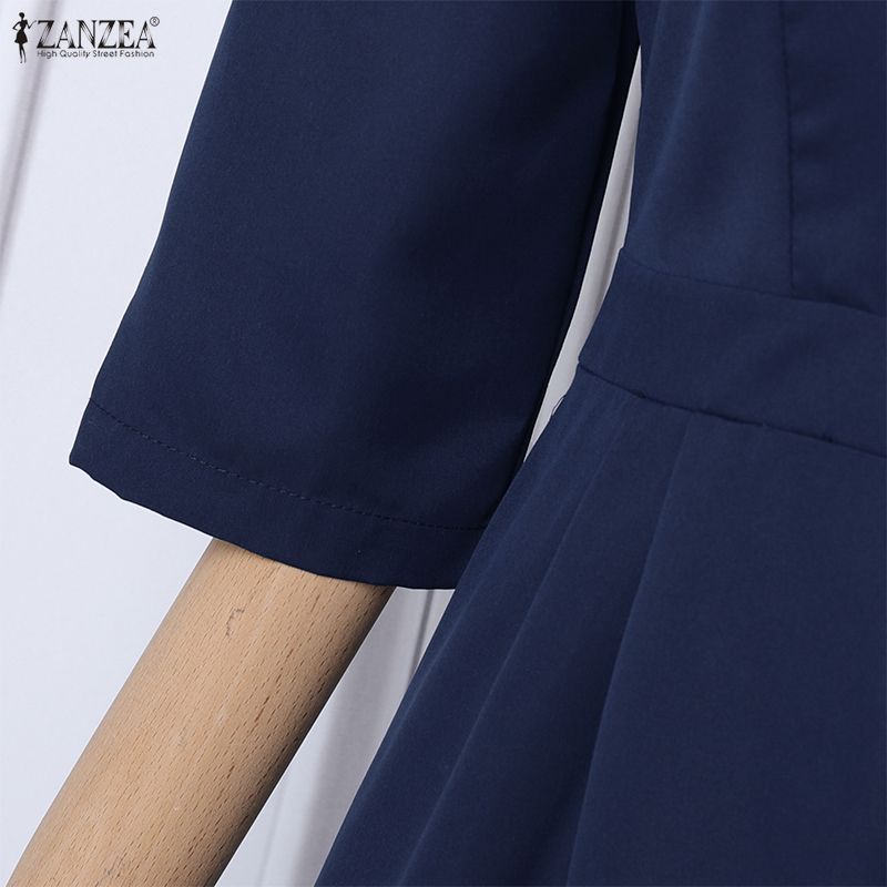 ZANZEA Damen Lässiger V-Ausschnitt 3/4 Ärmel Lockerer Langer Jumpsuit