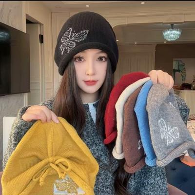 2025 New Crimping Drawstring Stacking Hat Showing a Small Face Knitted Autumn and Winter Warm Ear Protection Hat Women's Cold Hat Baotou Hat