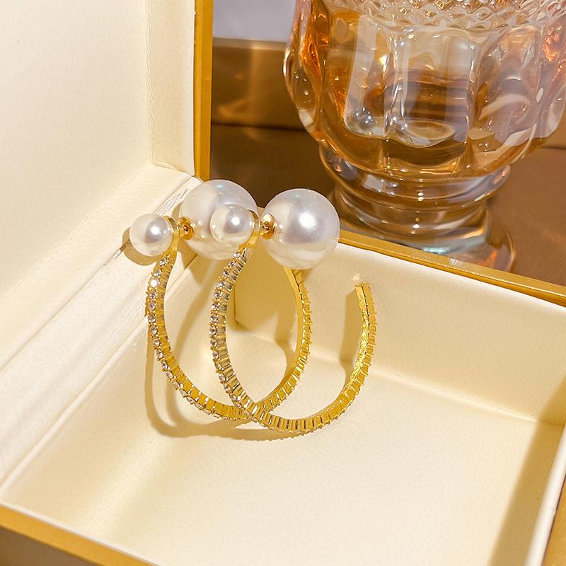 Temperament Pearl Two Earrings, Camellia Rose Bow Front And Rear Large Pearl Stud Earrings