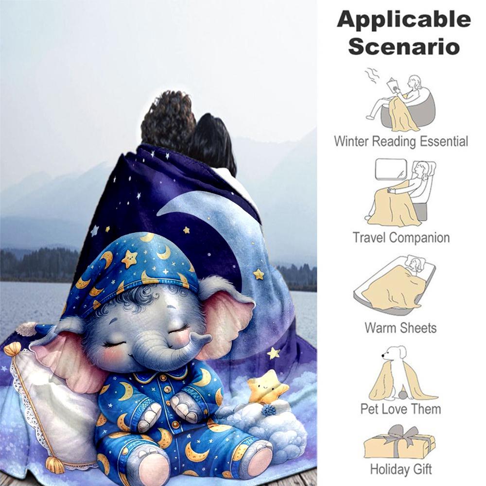 1pc Nightly Dreams Starry Night Elephant Flannel Blanket, Comfortable and Warm Blanket, for Camping Sofa Bed and Couch Office017