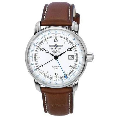 Odnowiony Zeppelin 100 Jahre GMT Pasek Skórzany Srebrna Tarcza Automatyczny 86661 Zegarek Męski