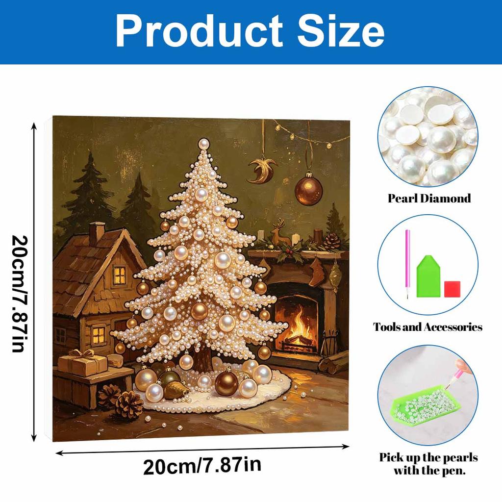 DIY Mini Framed Pearl Painting Kit Beads Canvas Home Decor Painting Christmas Tree Fireplace Holiday Ornament Gift Decoration
