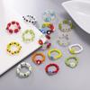 Cute Colorful Flower Finger Ring Rice Beads Elastic Chain Beaded Ring For Women Girls Charm Temperament Jewelry Gift Adjustable