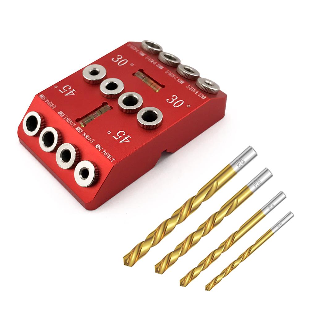 Red 30/45/90 Degree Hole Puncher Pocket Hole Jig with Horizontal Bubble Level Suitable for Punching Holes in Corners/Round Rods