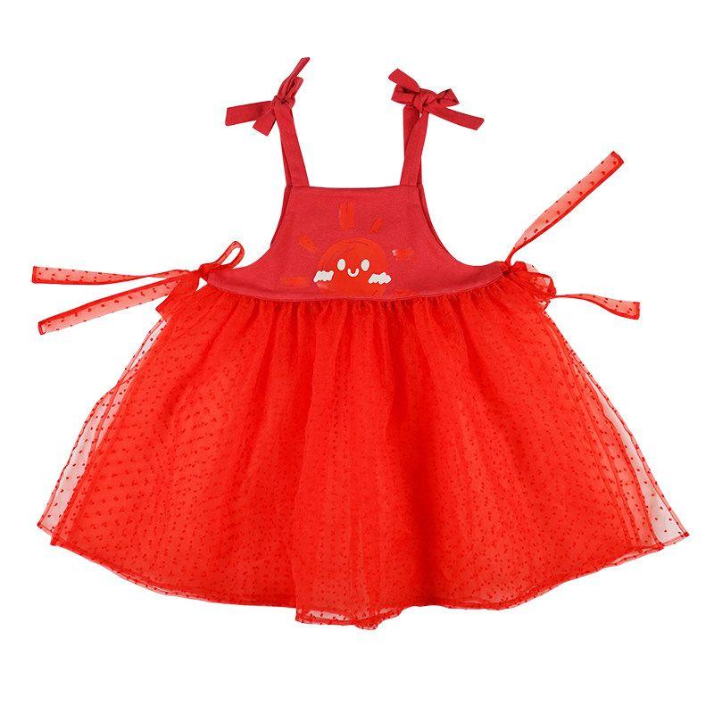 Yatouwanwan and His Friends [Matching Set] Summer Girls  Red Gauze Dress Sleeveless Apron 120cm Red