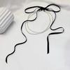 Chic Ribbon Necklace Pendant Necklace Double Layer Necklace Modern Beads Necklace Fashion Neck Jewelry for Fashion Look