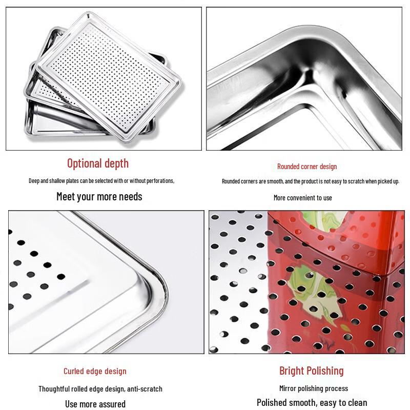 Homeglen 304 Stainless Steel Perforated Rectangular Steamer Tray