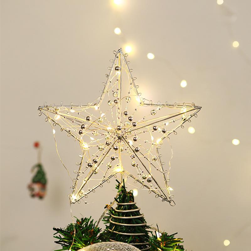 25CM Gold Luminous 3D Iron Star Christmas Tree Topper