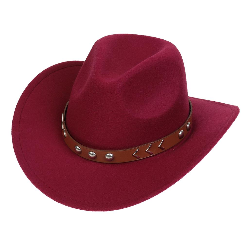 Women Men Western Cowboy Hat, Wide Curved Brim Felt Cowgirl Hat, Vintage Jazz Riding Hat, Removable Hat Belt, Head Circumference 56‑58cm