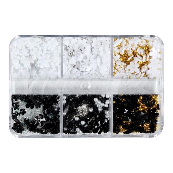 1 Box 3D Flower Nail Art Charm 6 Grids Resin Floral Charms Golden Beads DIY Nail Design Jewelry Crafts Manicure Decoration Accessories