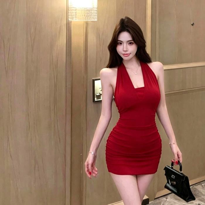 Celebrity Style Neck Strap Suspender Dress Women's Summer Pure Desire Wind Tight Back Temperament Waist Hip Skirt