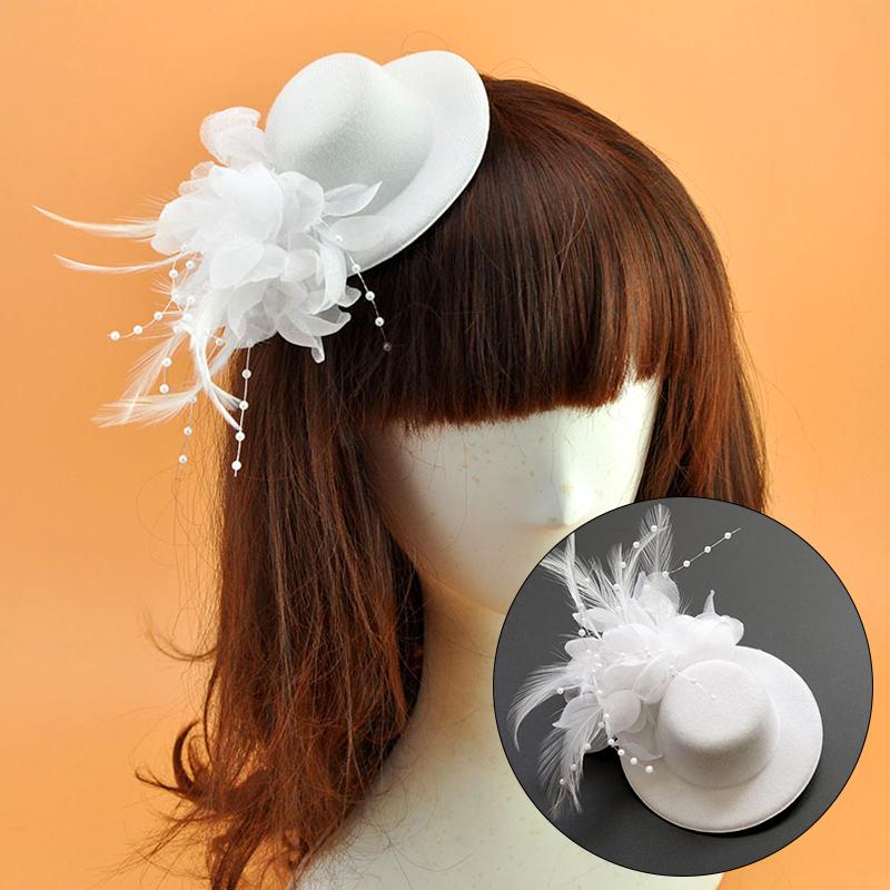 1Pc Hair Clips Hair Accessories Fascinator Hat Girl Flower Feather Children's Pearl Beaded Decor Headwear