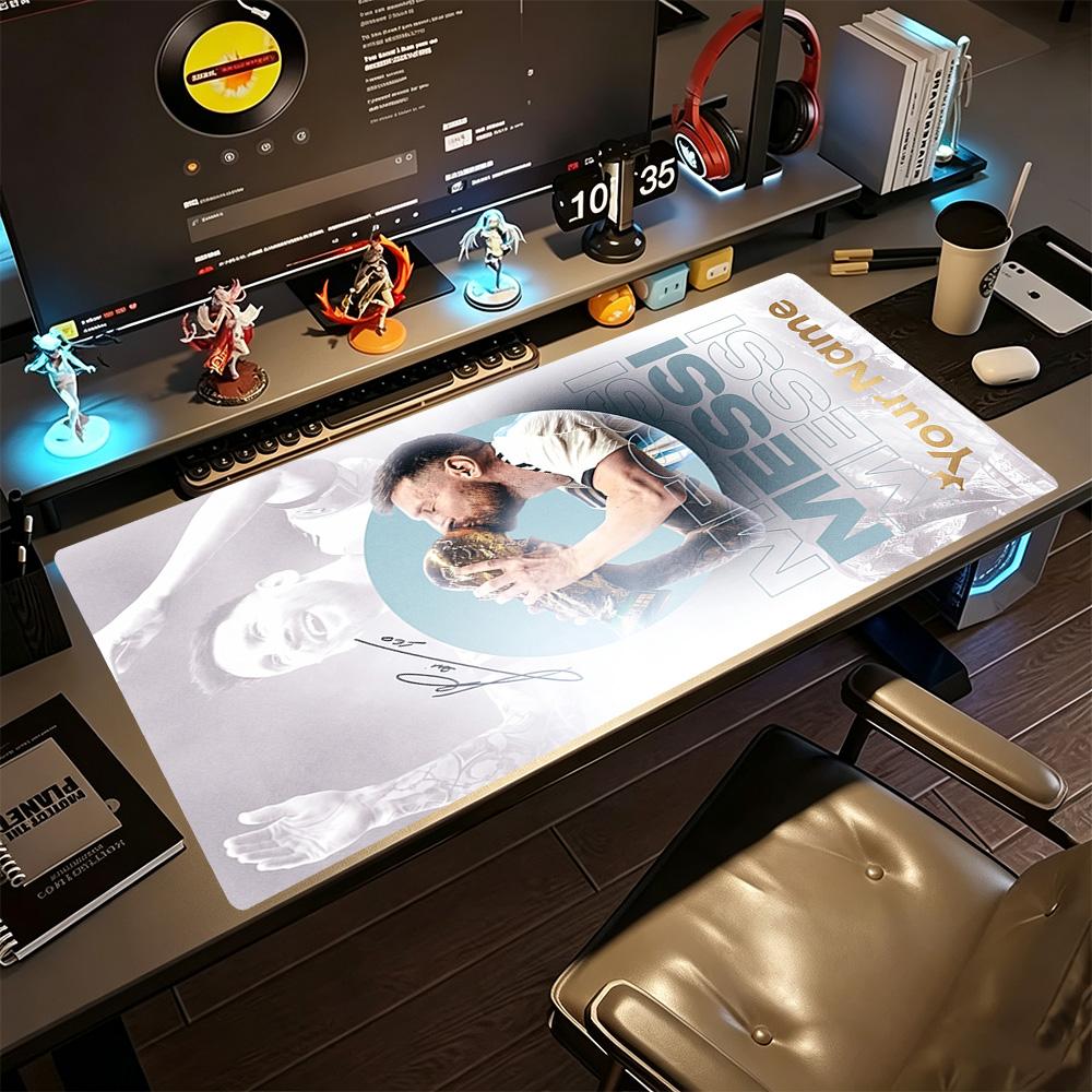 Football Messi Customized Name Mouse Pad Gaming Laptop Mouse Pad Computer Desk Keyboard Mat Non-Slip Rubber Base Computer Decor Item Office Use
