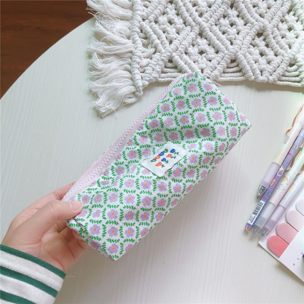Light Colored Floral Storage Bag Cute Cotton Toiletry Bag Student Stationery Floral Pencil Case Sweet Beauty Style Storage Bag