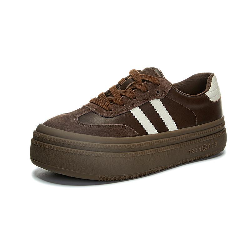 New Leather German Training Shoes Women's Shoes 2025 Autumn New Platform White Shoes Women's Round Head Retro Sports Board Shoes Tide