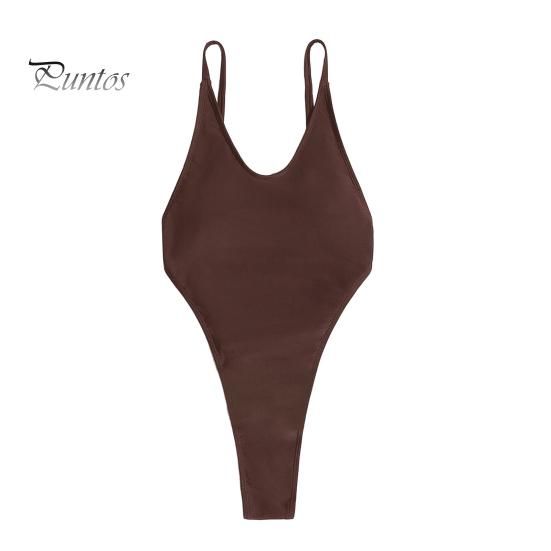 

Женский сексуальный монокини с V-образным вырезом без рукавов купальник с открытой спиной, подчеркивающий фигуру, цельный бикини S кофейный