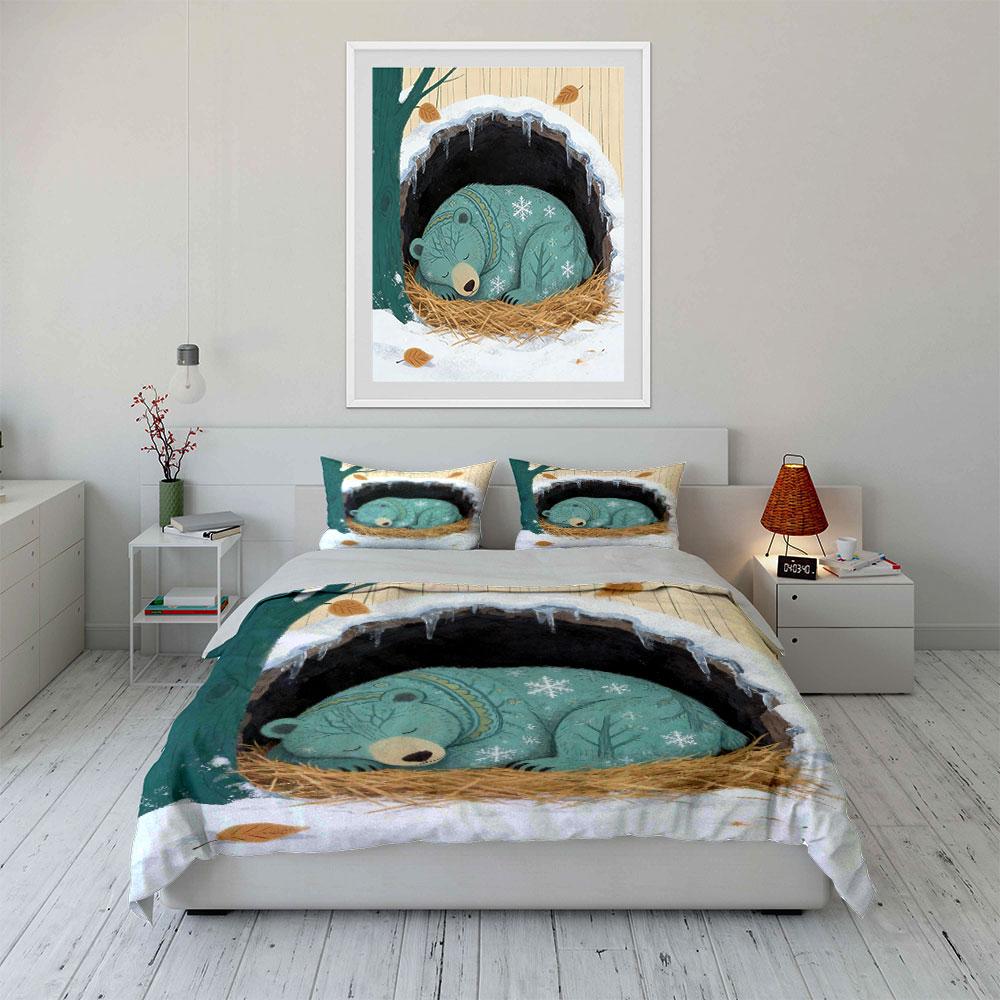 Winter Bear Decor Set – Cozy And Cute Soft Comfortable Duvet Cover Bedding Set Included 1*Duvet Cover & 2*Pillowcases, Gift