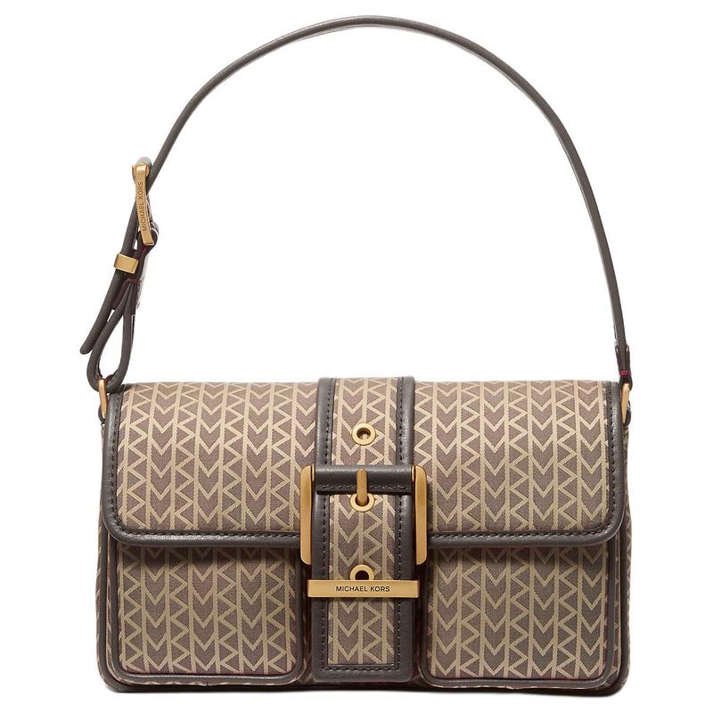 MICHAEL KORS Colby two-color new logo print design polyester hand shoulder bag medium size women's brown