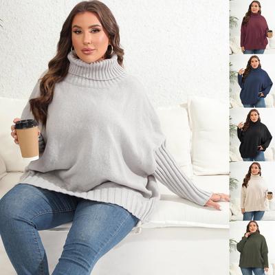 Women'S Tops Large Size Women'S Solid Color Turtleneck Woven Sweater Loose Simple Pullover