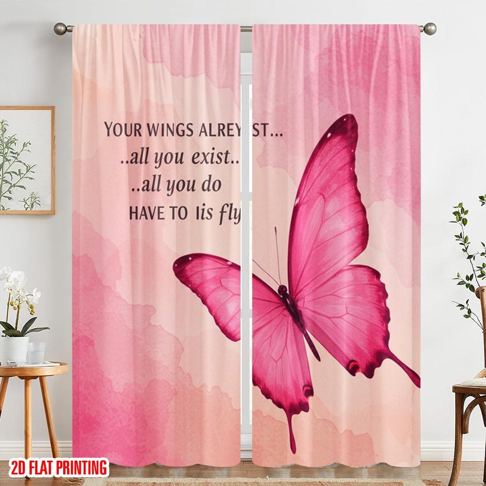 2pcs 2D Flat Printing Scene Curtain Butterfly Inspirational Quote Fly Polyester Without Electricity 0 Perfect for Indoor
