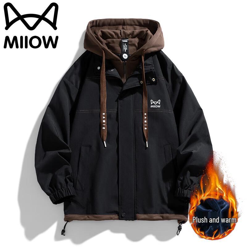 

MaoRen Men s Hooded Faux Two-Piece Fleece Jacket 2XL