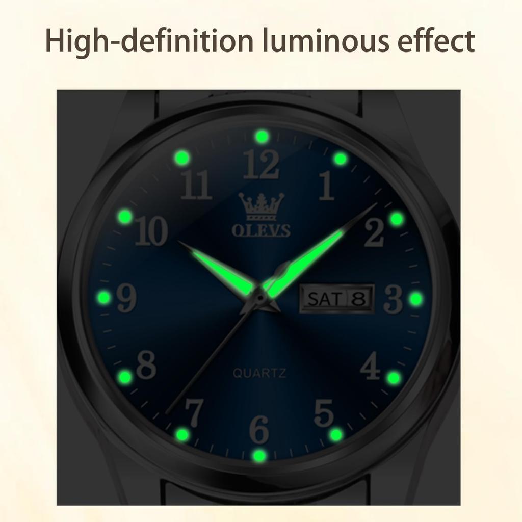 OLEVS Analog Quartz Watch with Date and Day Popular for Women and Blue Silver and Stainless Steel Blue Women's Display, Waterproof, Stylish, Business,