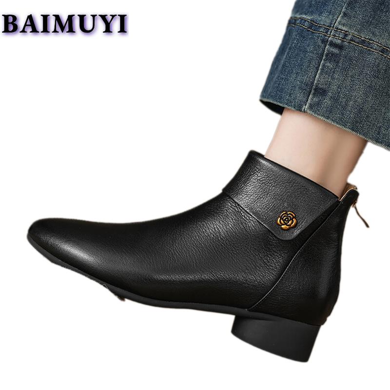 Blomma Spetsig Tå Dam Ankelstövlar Mellanhöga Klackar Skor 2025 Trend Mode Casual Kontor Chelsea Stövlar Nya Sexiga Pumps Mujer Botas