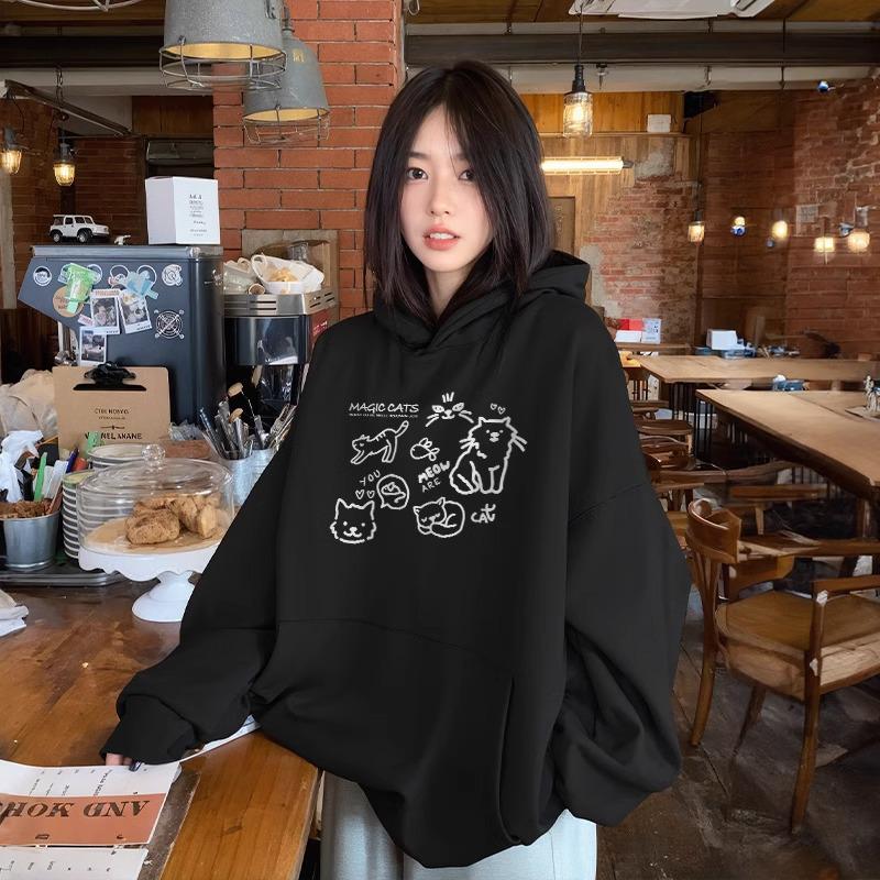 Women's 2025 American Style Thickened Hoodie - Autumn/Winter Plus Velvet Heavyweight, Loose Fit, Lazy Style Outerwear