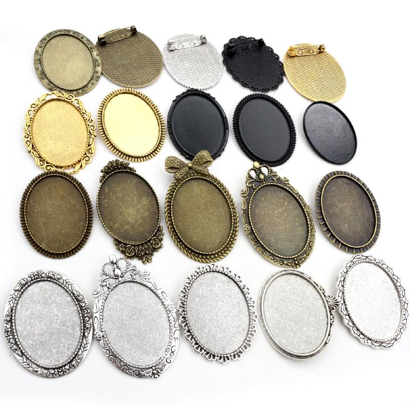 New Fashion 5pcs 30x40mm Inner Size Antique Silver Plated Gold Color Bronze Black Pin Brooch Simple Style Base Setting Pendant