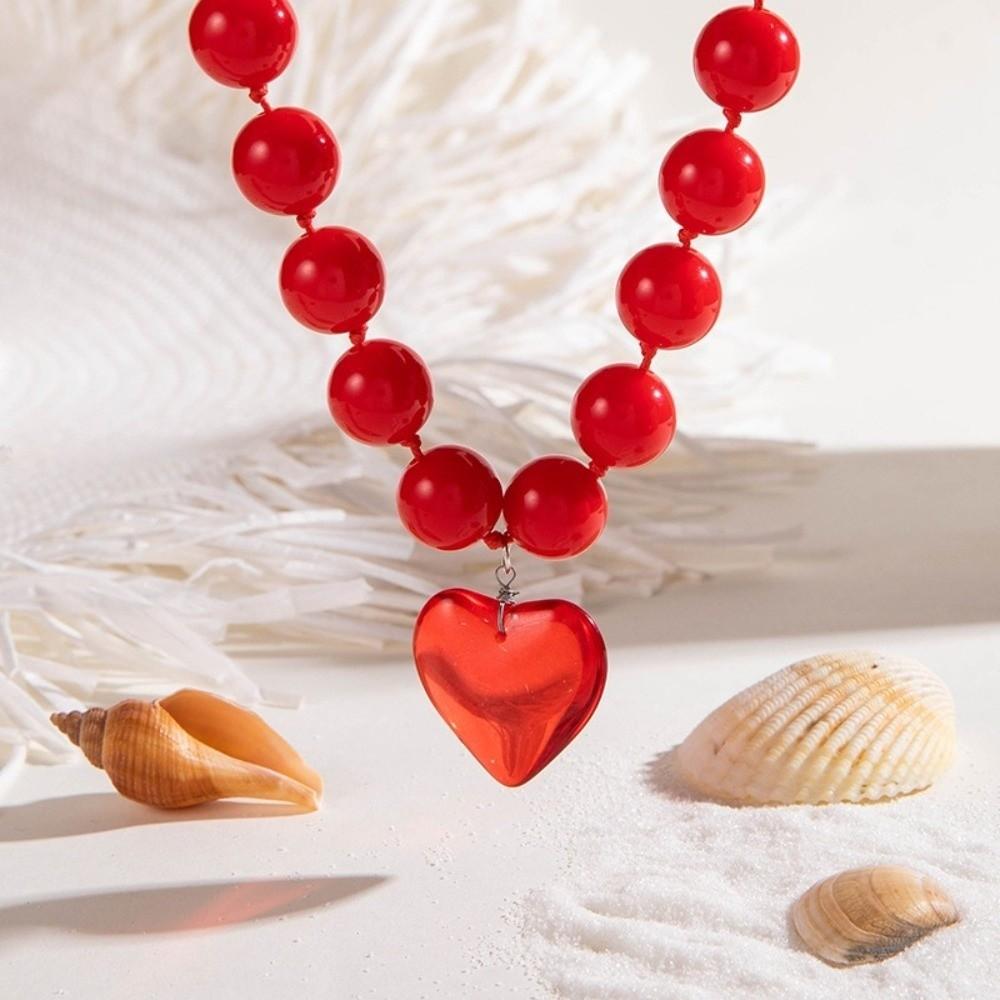 Collana con Ciondolo Regolabile a Forma di Cuore Collana con Perline Rotonde in Metallo Acrilico Per Donne