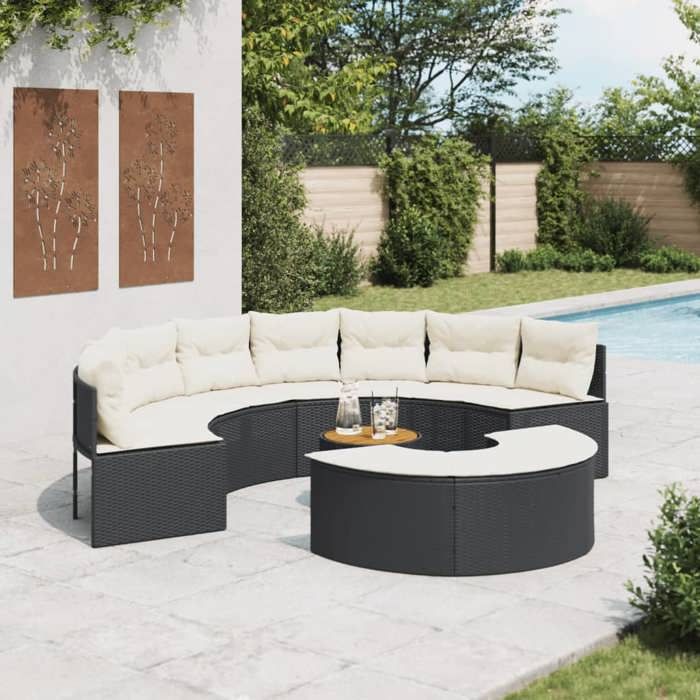 VidaXL Salon de jardin 3 pcs demi-rond noir résine tressée, ensemble de salon de jardin, cadre de salon de jardin, canapé de 3262078