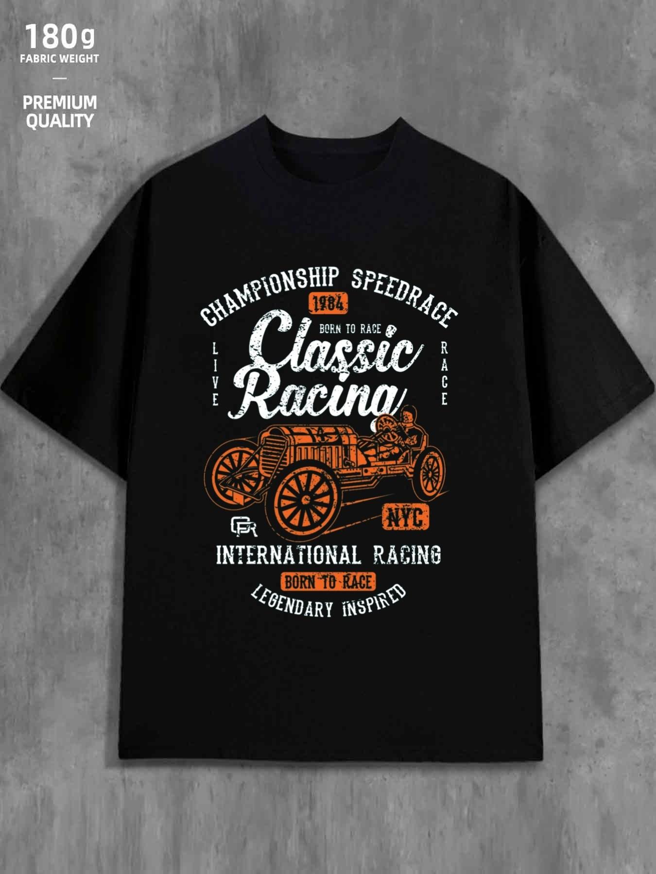 Top Pick Mens 180g 100 Cotton Retro Racing Car TShirt S