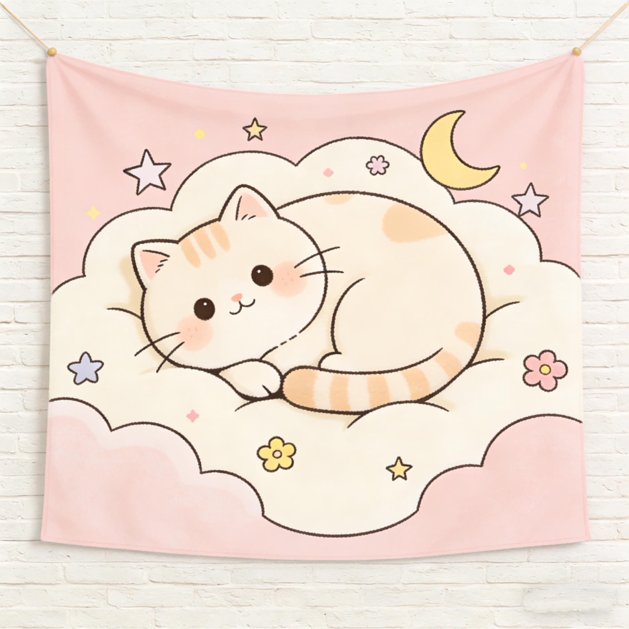 

Cartoon Cat Pattern Wall Hanging Tapestry Aesthetic Room Decor for Bedroom Dorm Hom 74x94cm(29x37in)