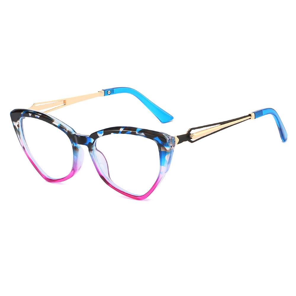 New Fashion Luxurious Cat Eye Anti Blue Light Y2K Brand Leopard Pattern Two Tone Spliced Frame Design Unisex Trendy Glasses