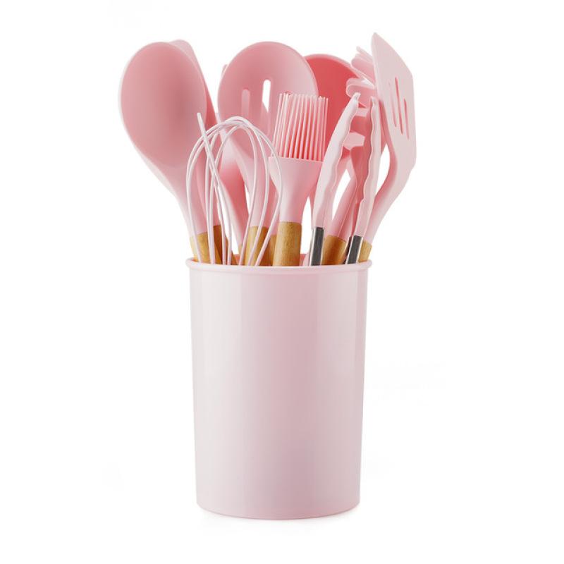Silicone Kitchenware Cooking Utensils Set Non-stick Cookware Spatula Shovel Egg Beaters Wooden Handle Kitchen Cooking Tool