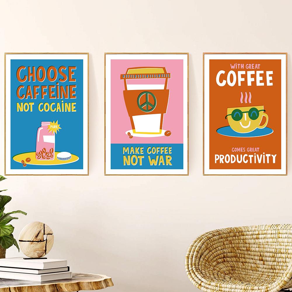 Choose Coffee Not War Abstrakte Wandkunst Leinwanddruck Produktivität Cartoon Lustiges Poster Guter Freund Geschenk Zimmer Home Decor Malerei