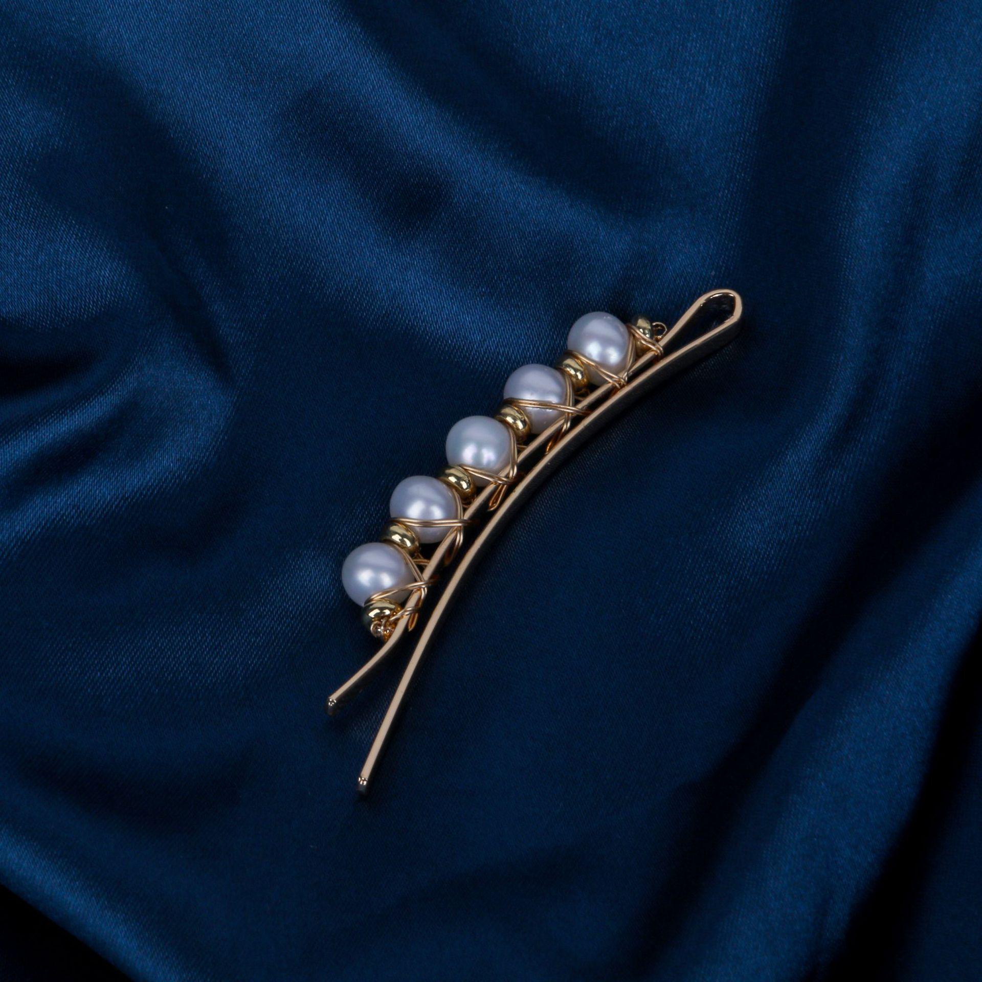French Retro Pearl Hair Clip: Simple, Elegant, Small Fragrance Style for Girls 5 Clamps жемчужный