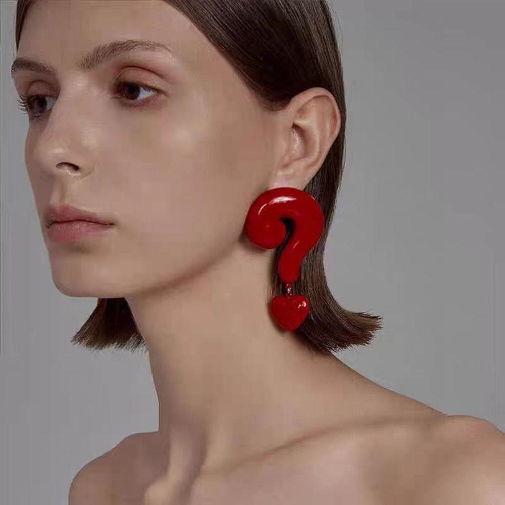 Large Question Mark Exaggerated Drop Earrings Heart-Shaped Ear Stud  Holiday