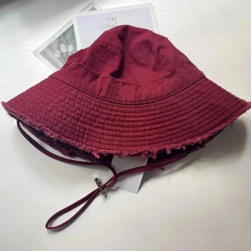 Fashion Fisherman Hats Foldable Bob Bucket Hat with Big Brim Sunscreen with Adjust Chin Rope Caps Beach Fishing Gorras Hat Women