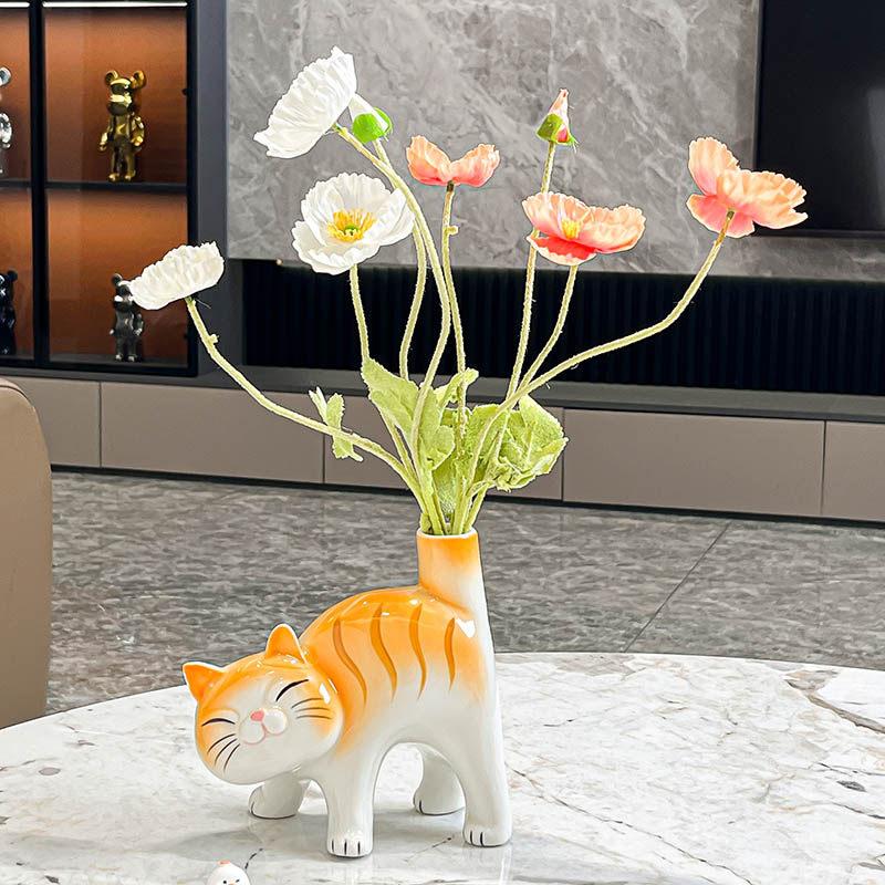 Cute Ceramic Vase Creative Living Room Hydroponics Flower Arrangement Table Cartoon Cat Decorative Ornaments