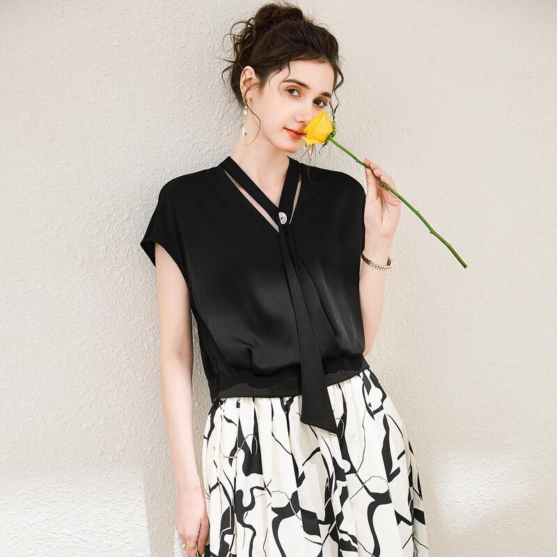 TUHUANG Silk Blend Satin V-Neck Blouse XL