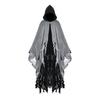 Halloween Hooded Cloak Cape Distressed Gauze Ragged Hem Ghost Grim Reaper Gothic Vampire Costume Robe for Men Women