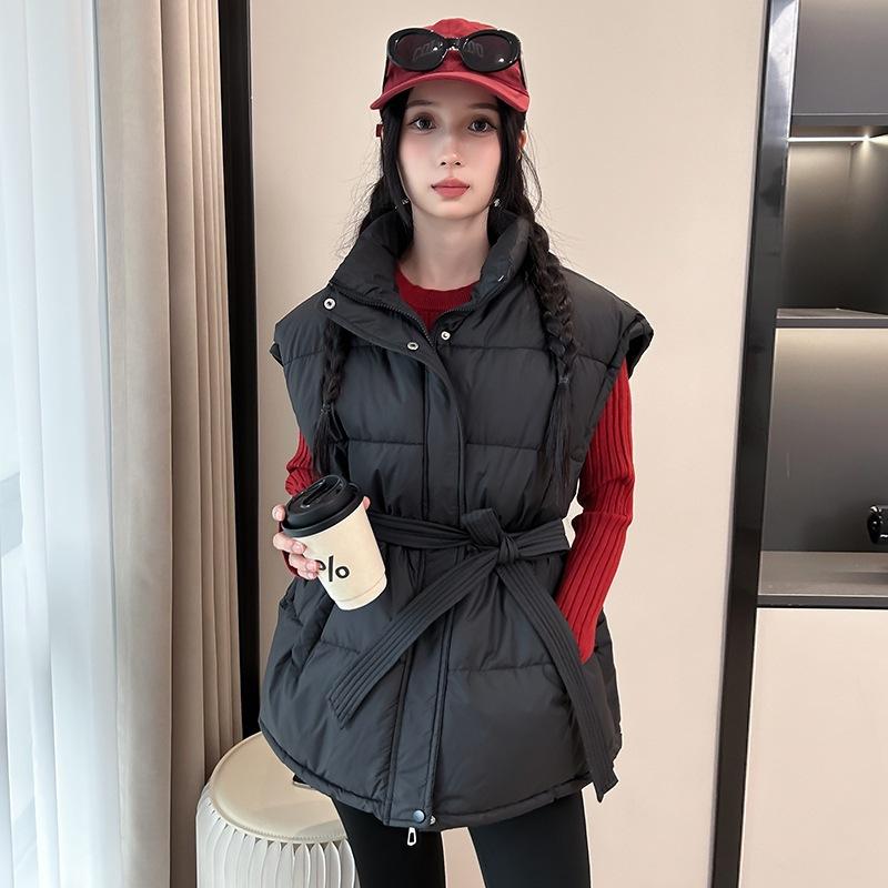 Neue Damen Daunen Baumwollweste Tasche Taille Ärmellos Baumwolljacke Weste Stehkragen